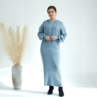 1668# Knit Modest Dresses Muslim Women's Dresses Hoodie Winter Abaya