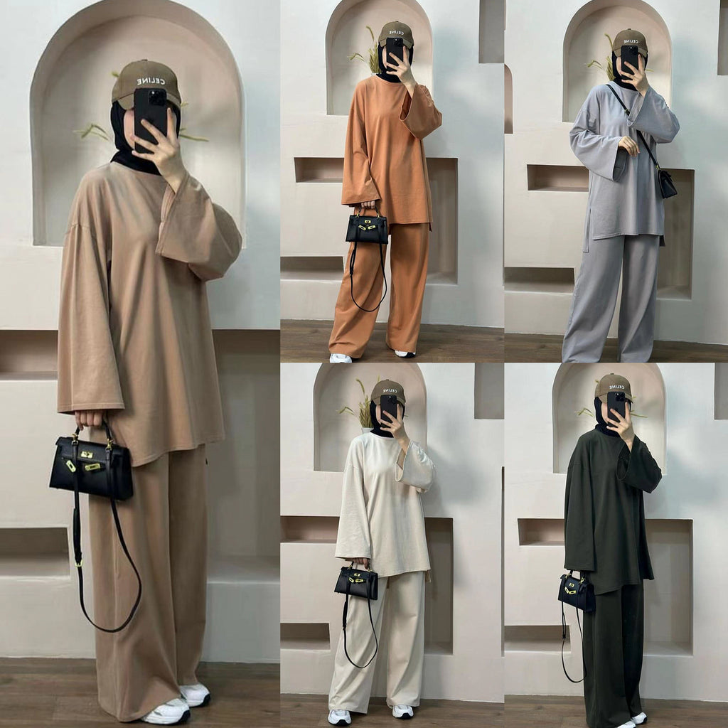 1894#New Suit Islamic Clothing 2 Piece Set Casual Style Elegant Suit Pants Set Muslim Women Modest Muslim Pants Top Set