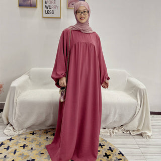 1500#Winkle Polyester Maxi Dress Traditional Muslim Women Long Abaya