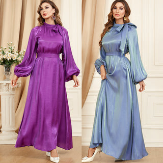 3349# 2023 New Fashion High Quality Satin Muslim Maxi Dress