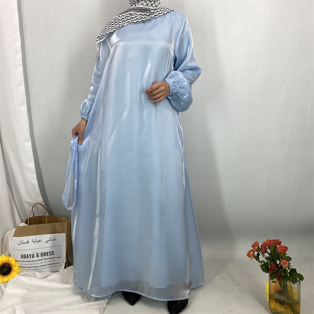 6855#  Flowy Lightweight Shiny Satin Muslim Loose Open Abaya Robe for Women