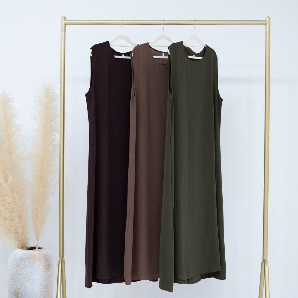 1480-1#Wrinkle Polyester Sleeveless Inner Dress Islamic Clothing Women's Dresses