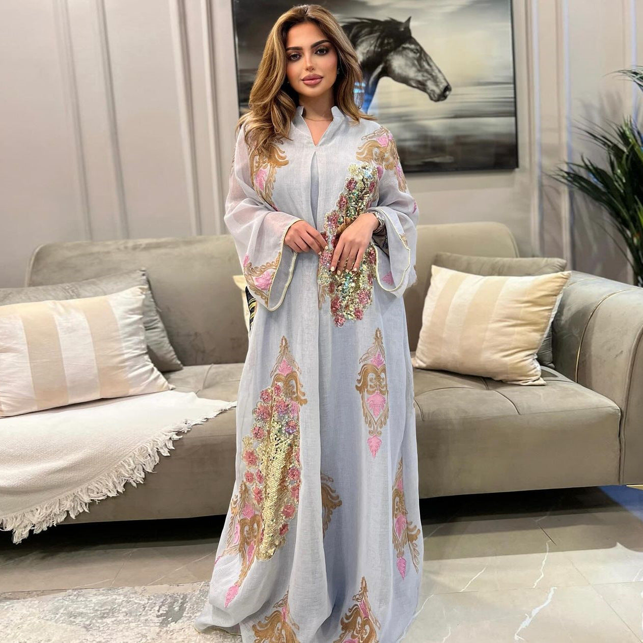 AB162# New burnt flower dress Muslim abaya morocco women's clothing