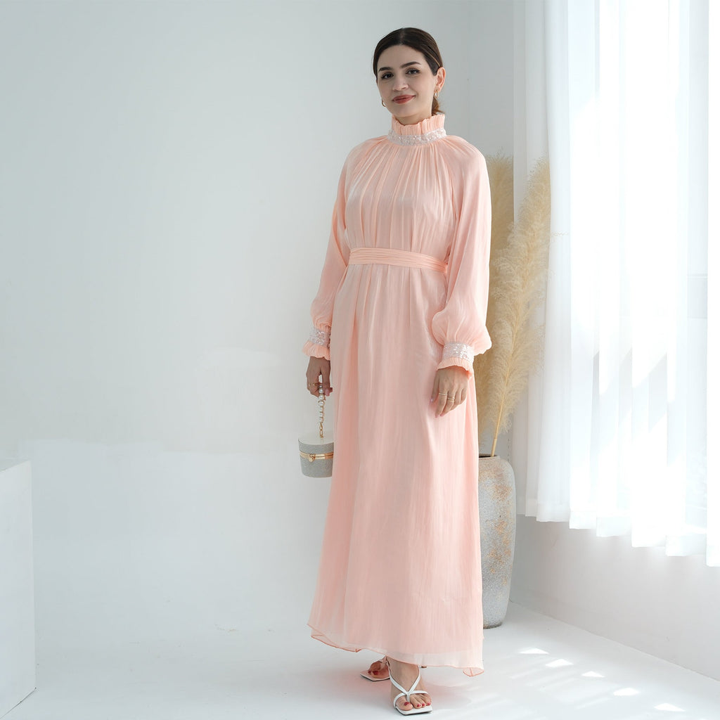 1690#2025 Modest Abaya Women's Dresses Shiny Party Wear Abaya Women Muslim Dress With Lining