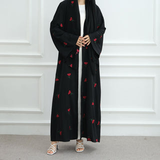 1064#2025 Women's Summer Floral Embroidery Abaya Hijab Set Abaya Manufacturer 2 Pcs Set Islamic Clothing Muslim Women Abaya