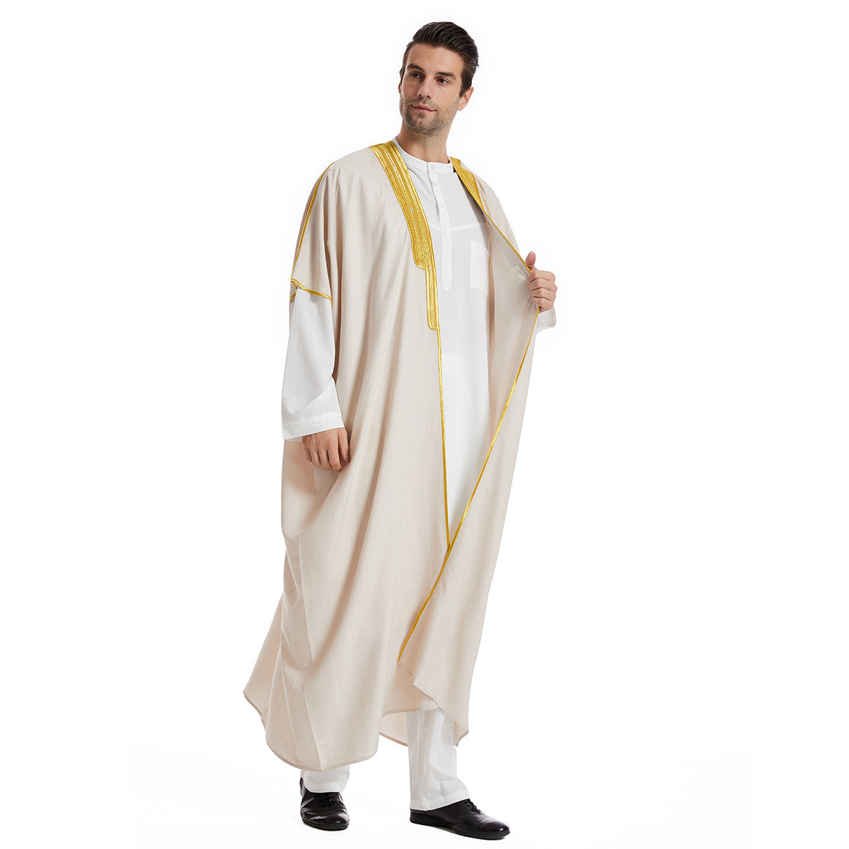TH829#Abaya Muslim Clothing Long Sleeves Islamic High Quality Men's Robe