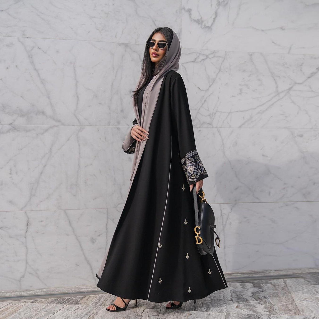 1843#New Embroidery Modest Open Abaya Cardigan Women Muslim Dress Islamic Womens Clothing