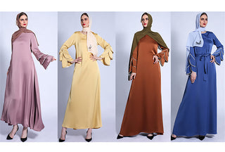 1220#Elegant Long Sleeves Long Dress Render Casual Muslin Women Dress