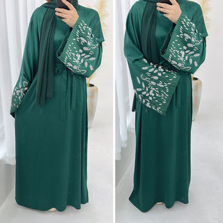 1769# Satin Embroidery Luxury Muslim Women Abaya Dress Islamic Clothing Women