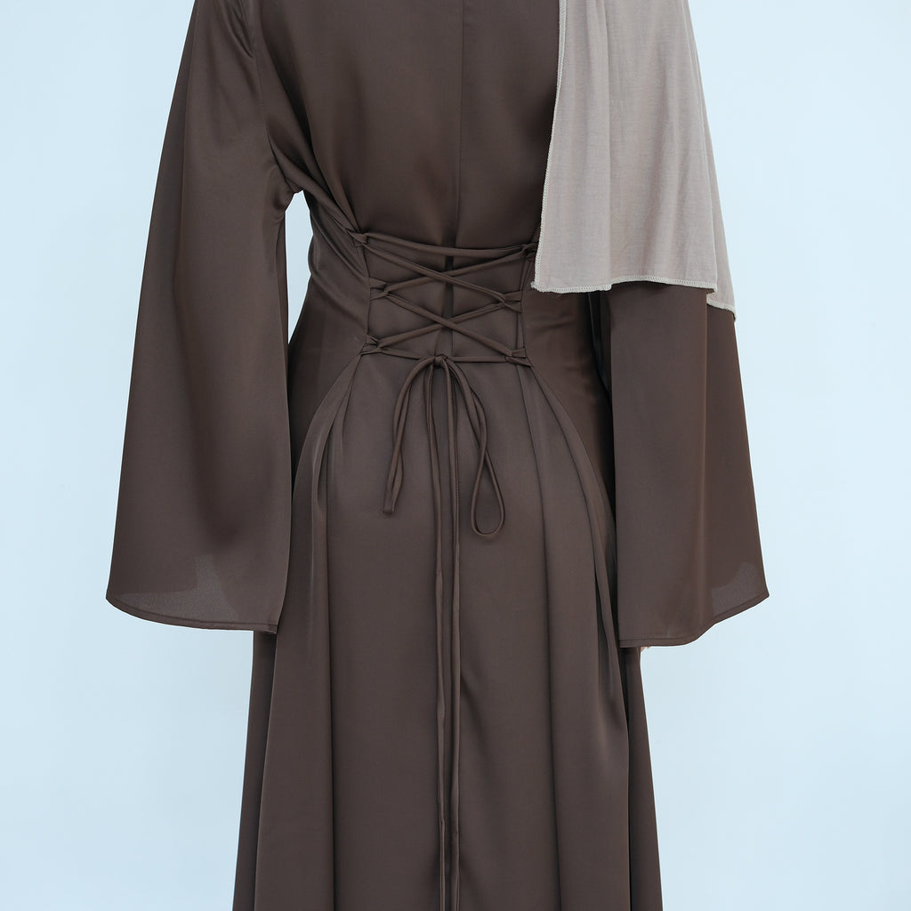 1860# Plain Silk Abaya Muslim Women Dress Islamic Clothing Modest Dresses with Adjustable Belt