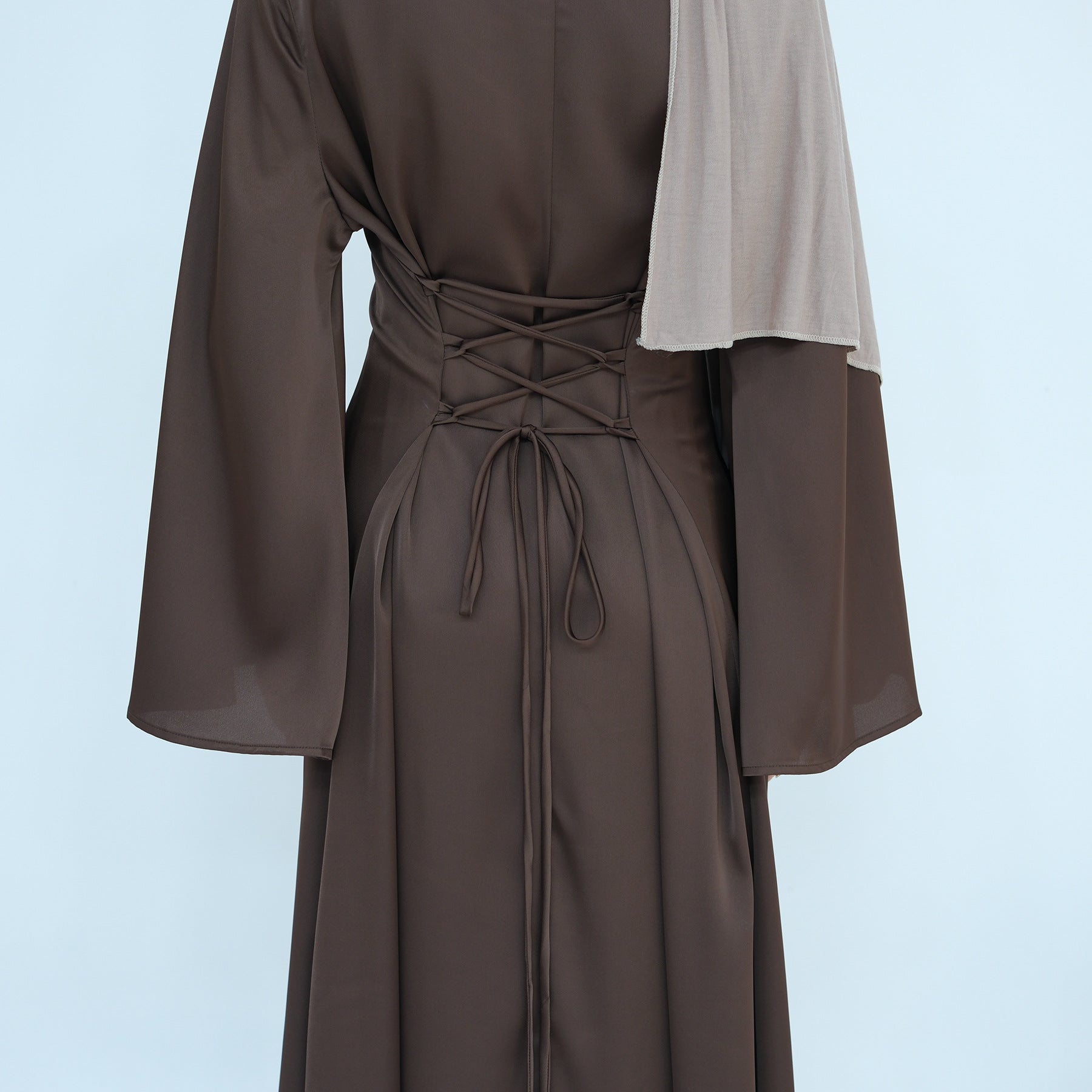 1860# Plain Silk Abaya Muslim Women Dress Islamic Clothing Modest Dresses with Adjustable Belt