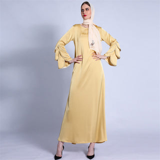 1220#Elegant Long Sleeves Long Dress Render Casual Muslin Women Dress