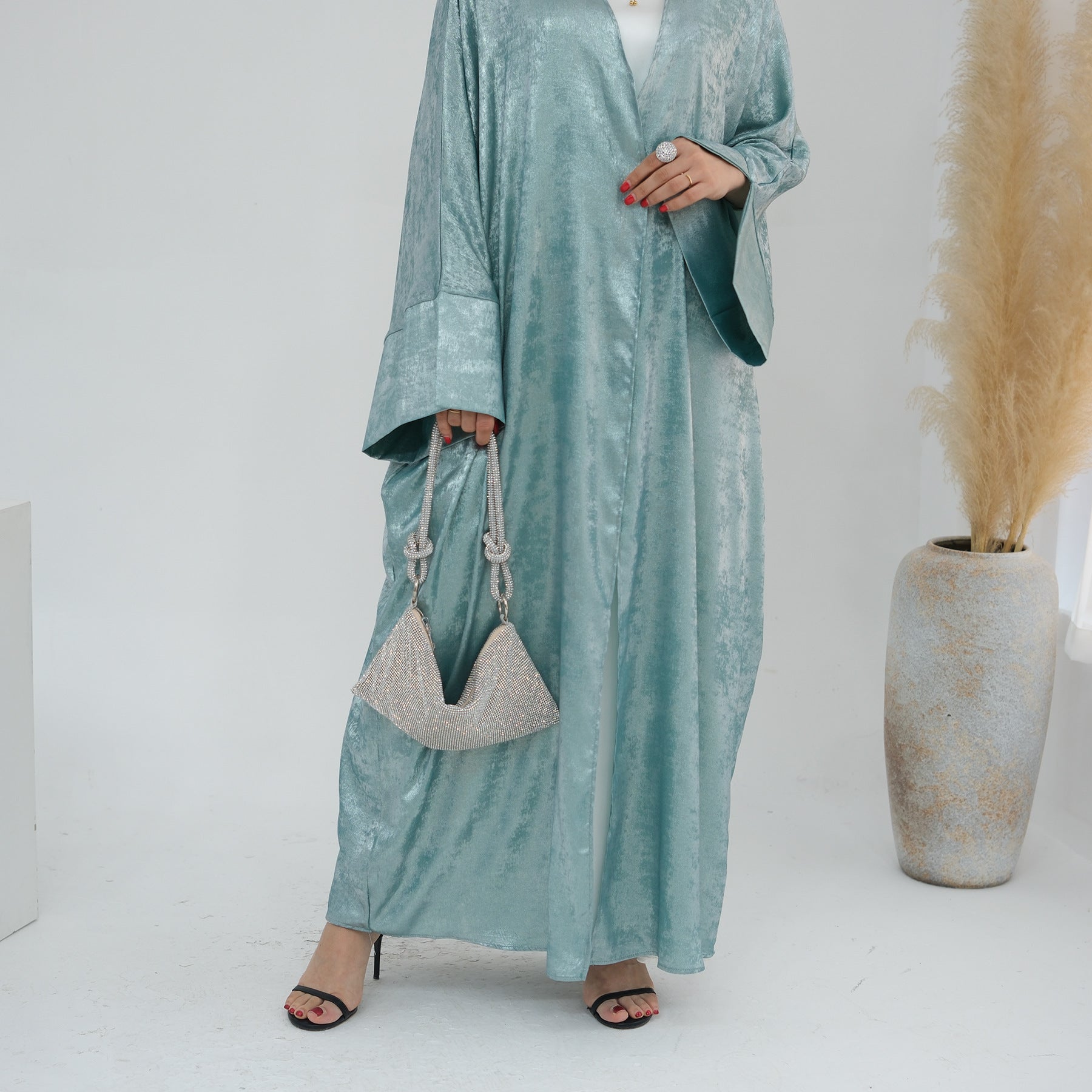 1795#New Fashion Cardigan Abaya Shinny Polyester Modest Front Open Abaya