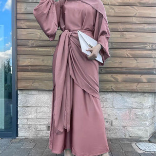 1590# 2pc Satin Abaya wrap skirt set islamic clothing modest women muslim dresses