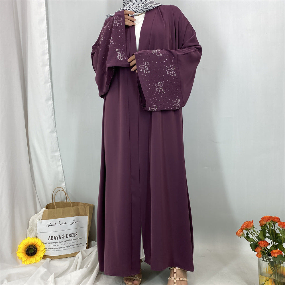 1416#2025 New Arrival Bow Abaya Robe Made in Solid Color Nida Material with Silver Diamond