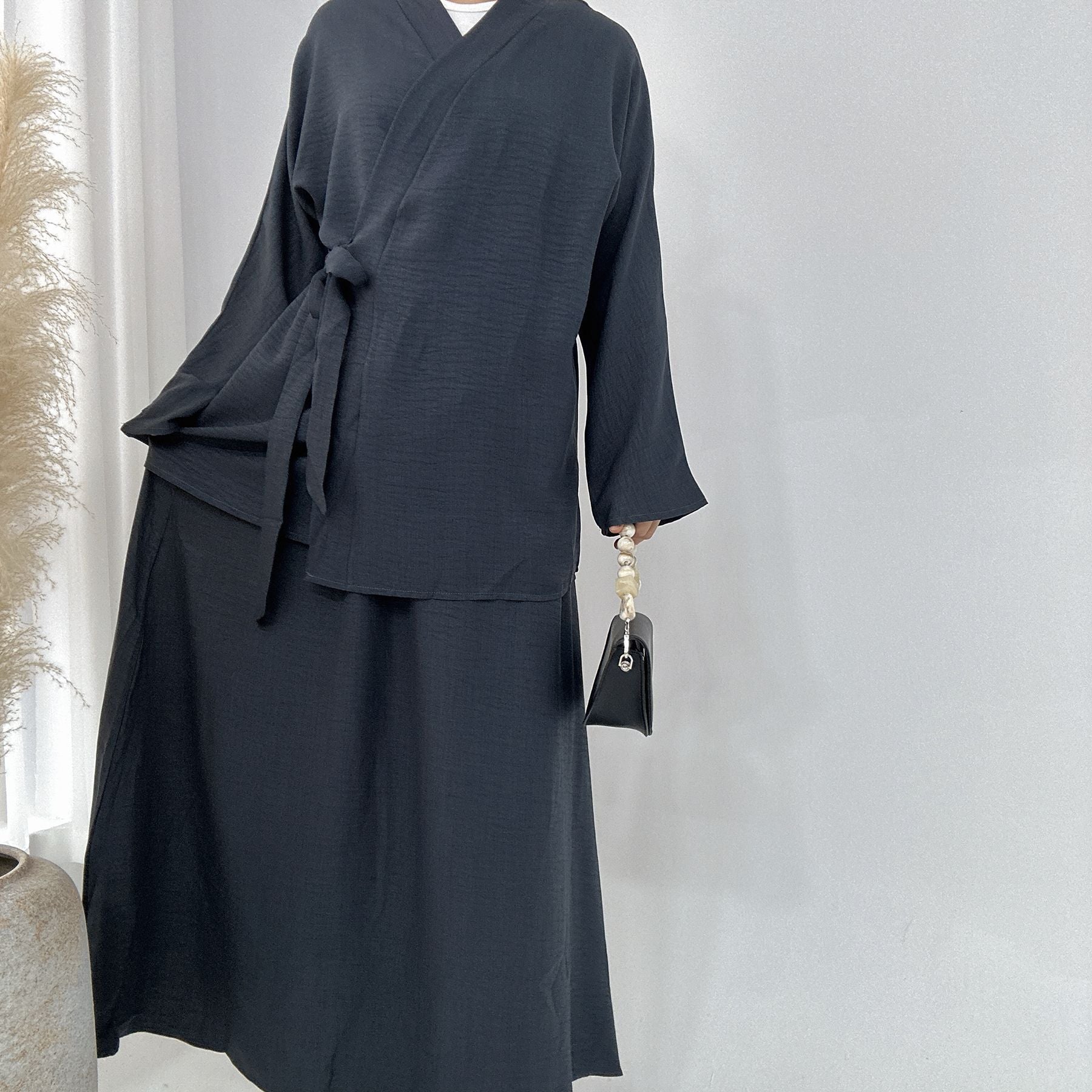 1807#  Manufacturer Islamic Clothing Top and Skirt 2 Piece Abaya Set Polyester Muslim Women Dress