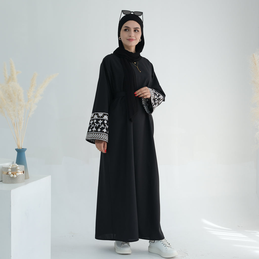 1735#New Linen Embroidery Closed Abaya Wholesale Hot Sale Islamic Modest Clothing