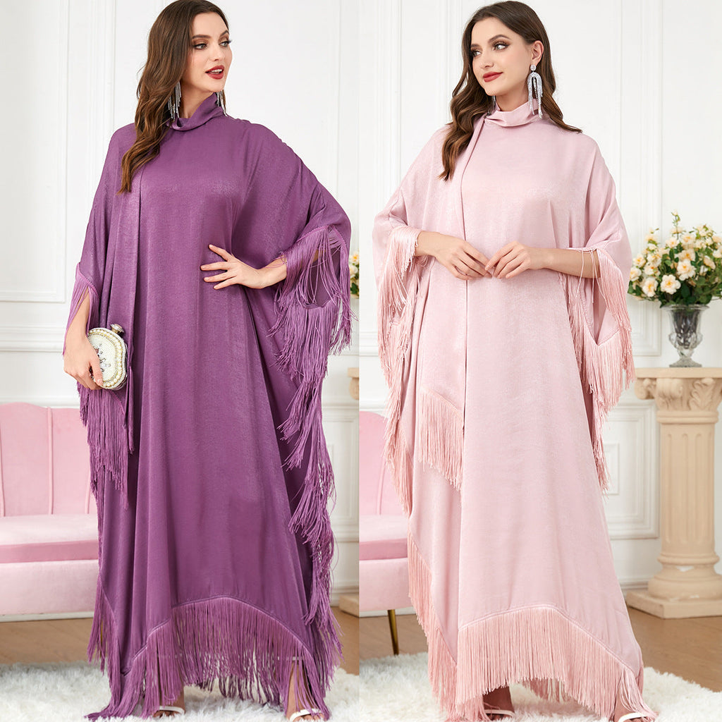 3297#Latest feathers batwing sleeve wholesale muslim women dresses