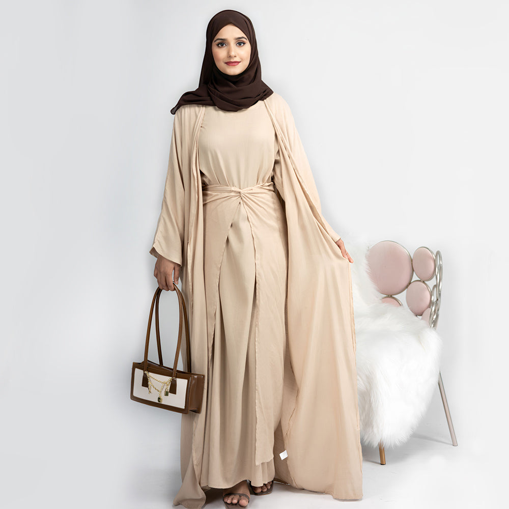 1452#3pcs Set kimono open Cardigan Islamic Clothing Muslim Dress