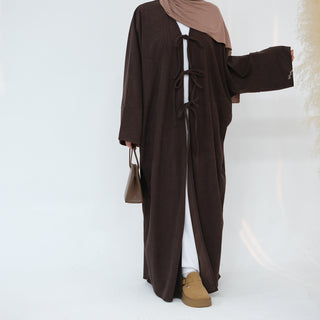 1927# Cutest Bow-Tie Front Open Corduroy Abaya Fall Winter Butterfly Cardigan Kimono Abaya