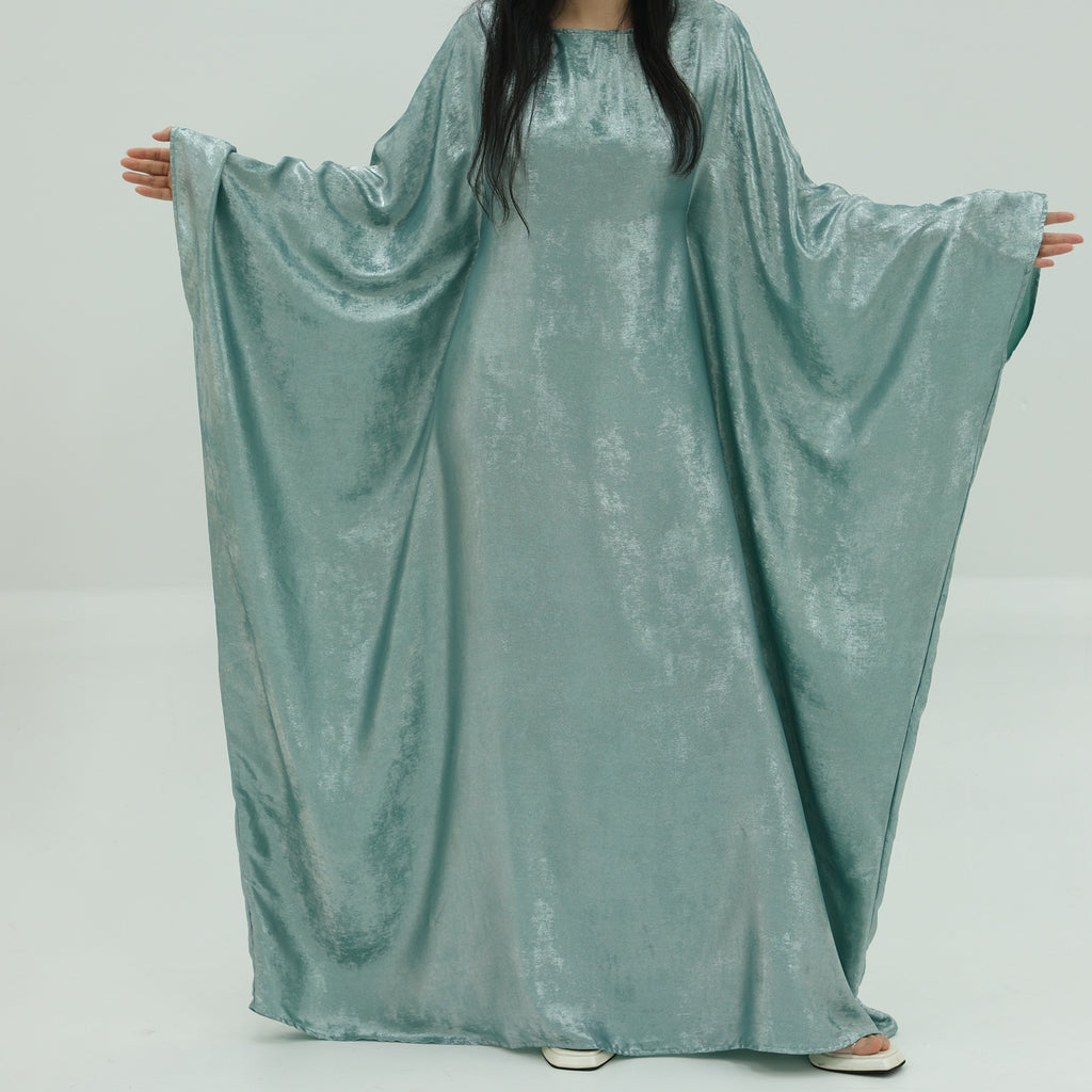 1778#2024 Women's Dresses Elegant Shiny Polyester Kaftan Abaya Batwing Muslim Dress