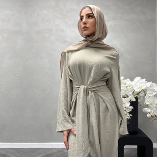 1822#New Arrival Modest Apparel Tie Front Waist Dresses Jazz Maxi Dress Fashion Abaya Women Muslim Dress