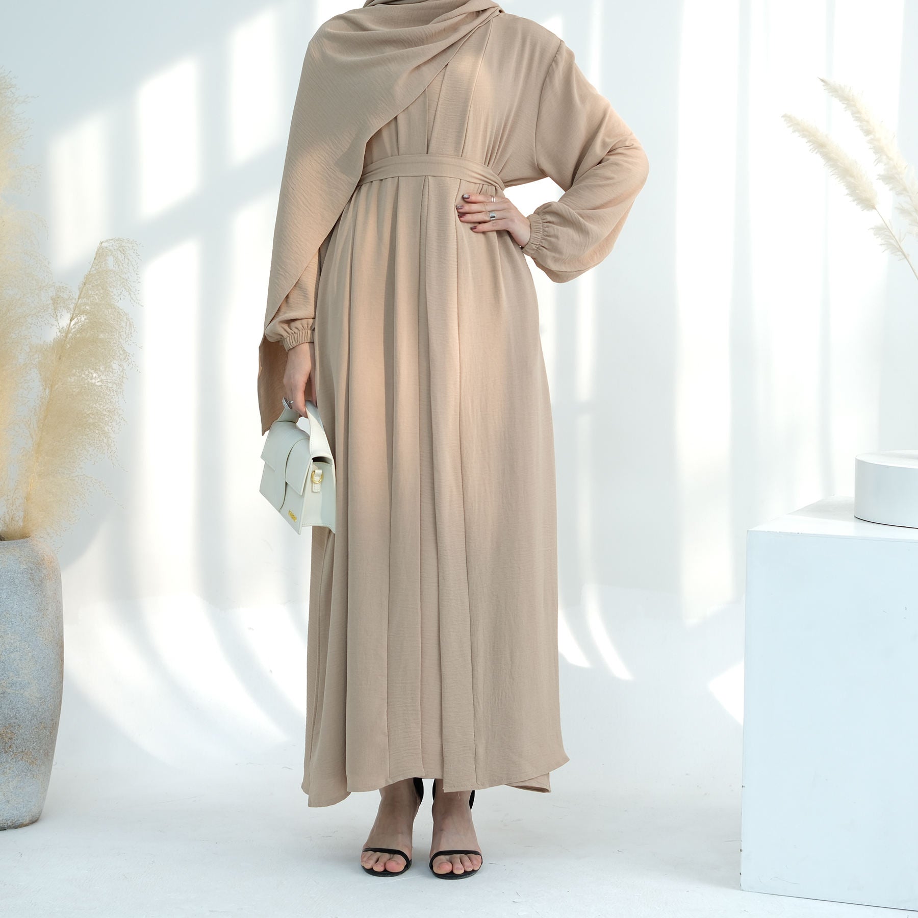 1726# Latest EID Ramadan Islamic Clothing 2 Piece Abaya Set Plain Abaya Women Muslim Dress