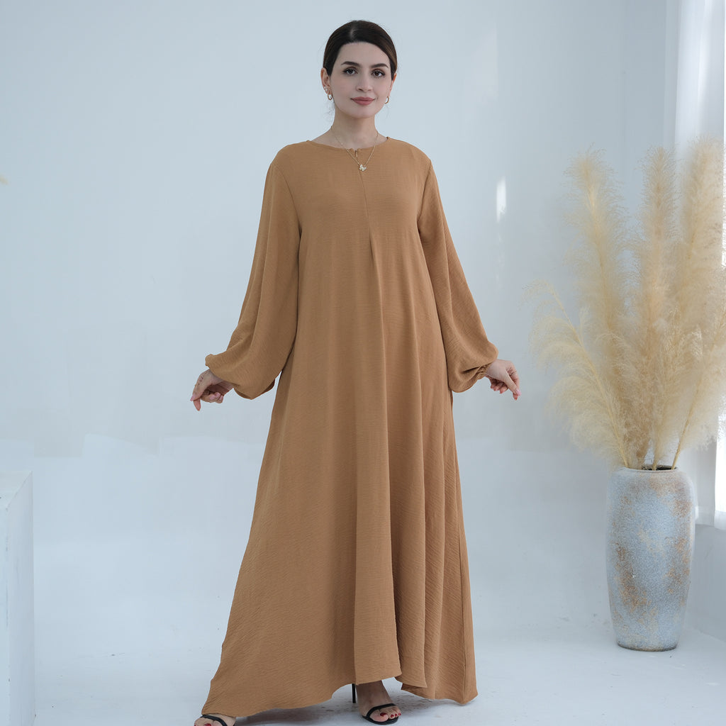 1708#2024 Modest Dresses Solid Color with Front Zipper Women Islamic Clothing