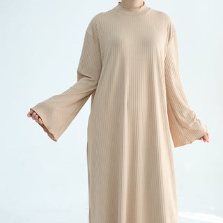 1905#High Neck Simple Daily Wear Plain Modest Abaya Women Muslim Dress Long Sleeve Slip Dress