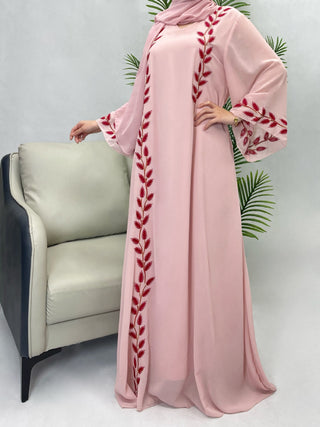 1007#2024 New Fashion Embrodery Chiffon Long Maxi Dress Abaya with Scarf