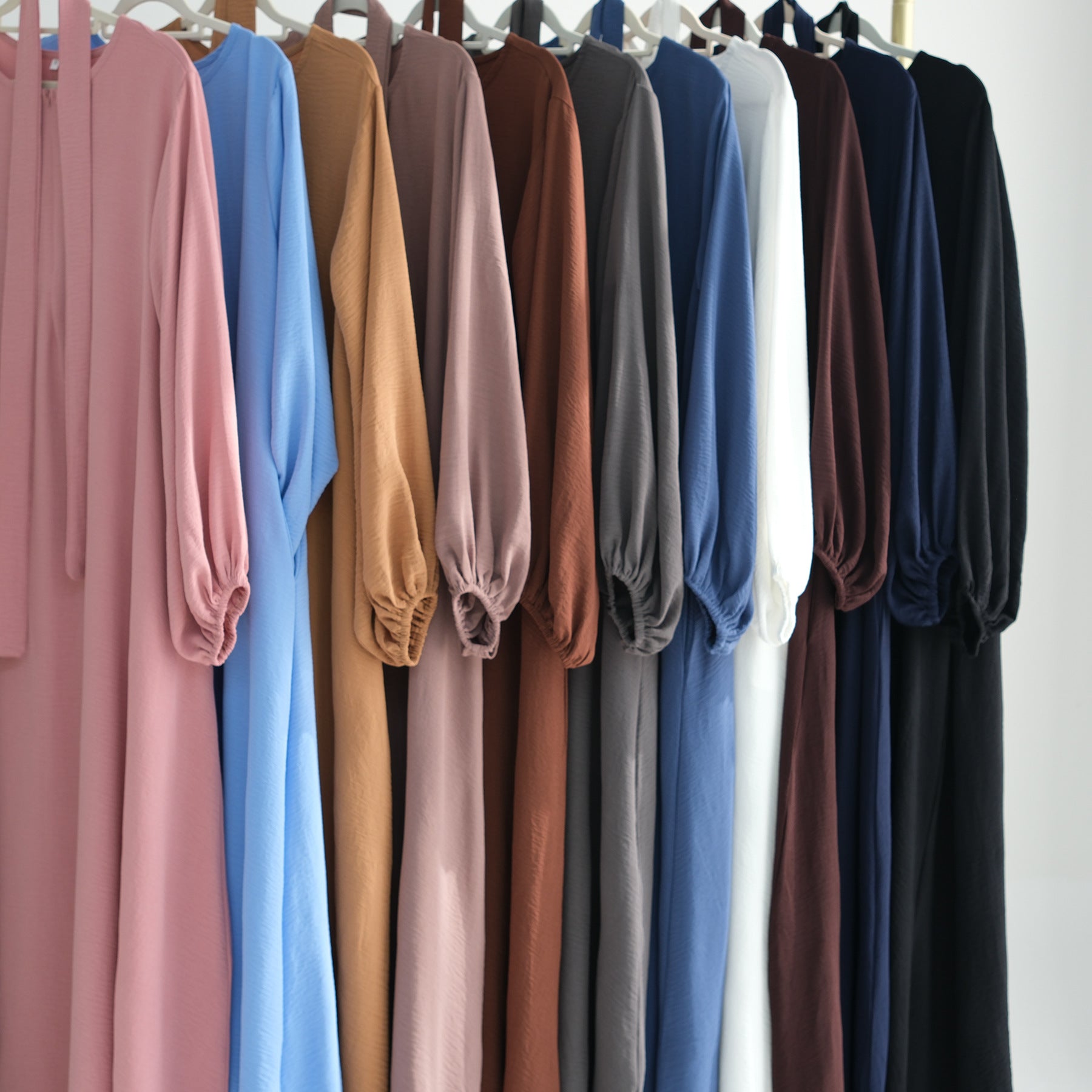 1708#2024 Modest Dresses Solid Color with Front Zipper Women Islamic Clothing