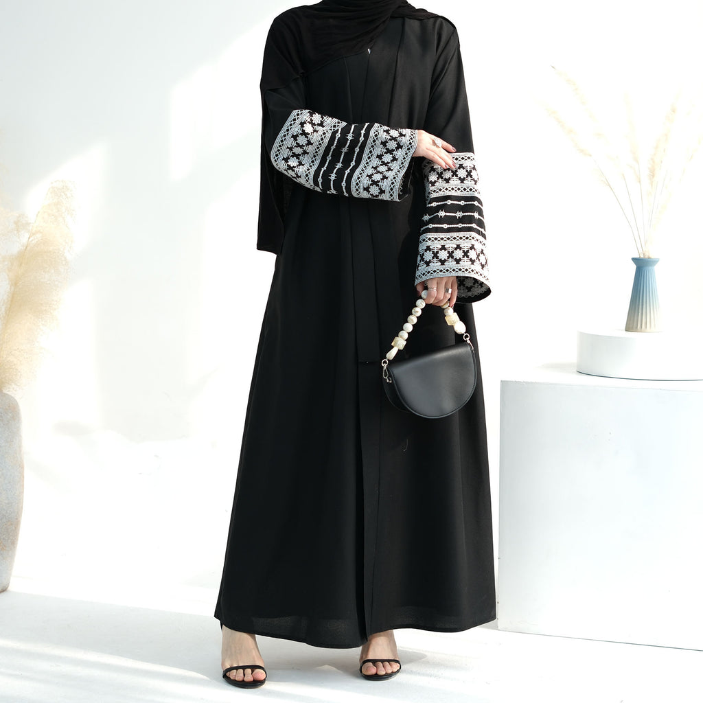 1701#2024 Ramadan Modest Black Abaya Linen Kimono Linen Abaya