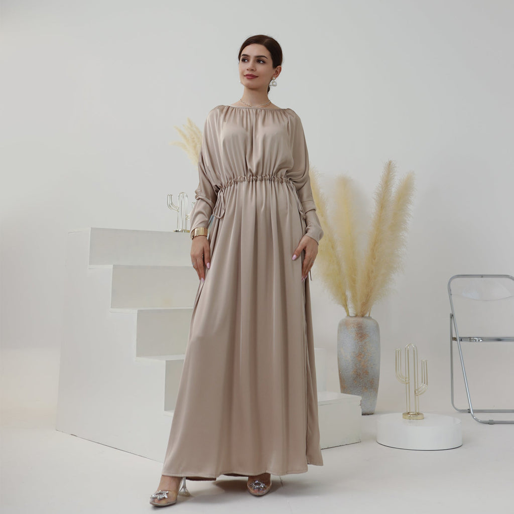 221022#Gonice New Design Satin Abaya Pleated Women Modest Dress
