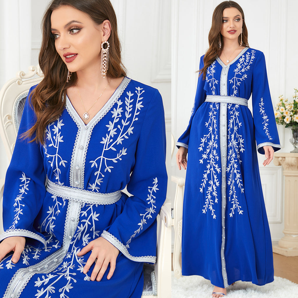 3144#Luxury Diamond Beaded Ethnic Kaftan embroidery Dress