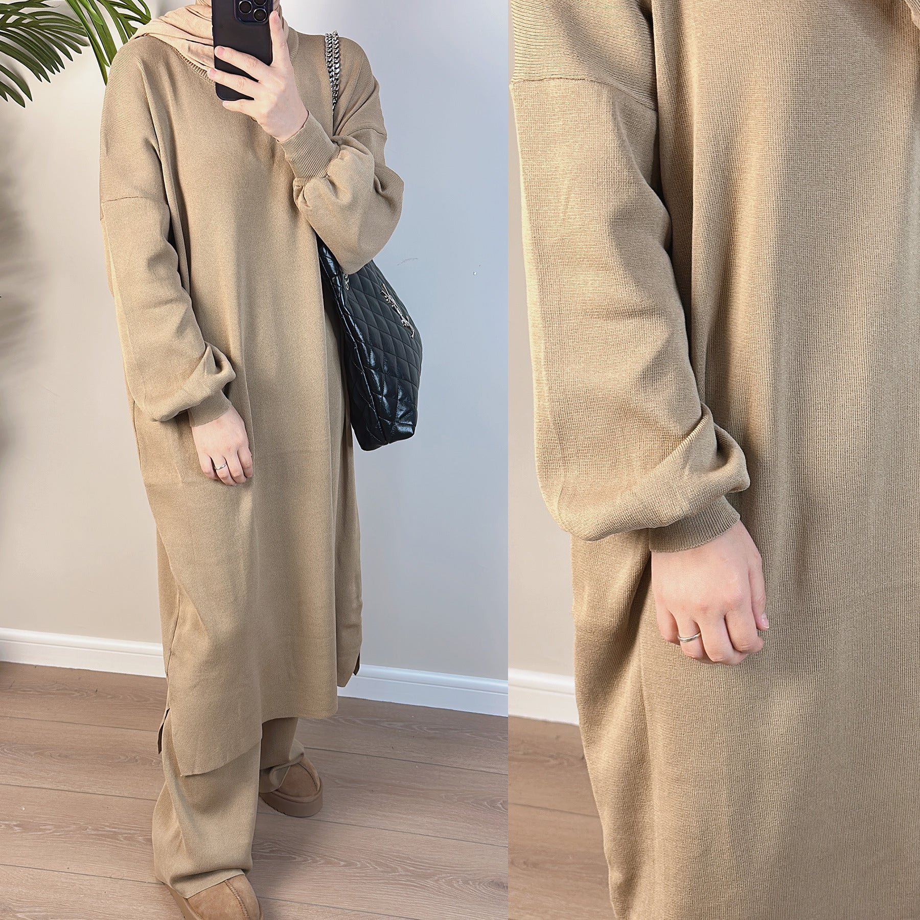 1683#New Style Knit Fabric Top and Pants 2 Piece Muslim Clothing Winter Abaya Set