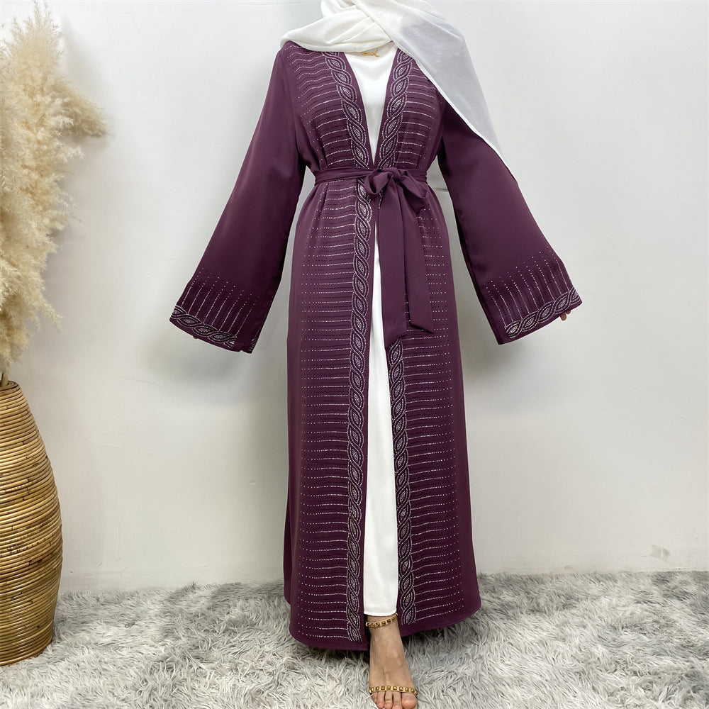 1421#High Quality Rhinestone Cardigan Middle East Dubai Female Diamond Abaya
