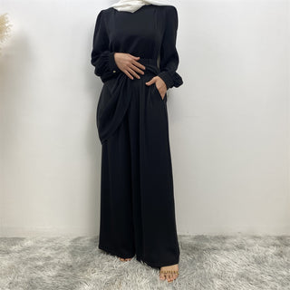 2335# Eid Latest Nida Abaya Set Long Top And Elastic Waist With Pockets Loose Pant Suit