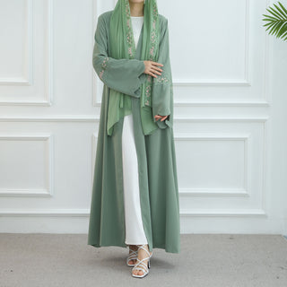 1068#Top Abaya Manufacturers Islamic Clothing Dubai Abaya and Hijab Embroidery Sleeves 2pcs Set Summer Modest Open Abaya