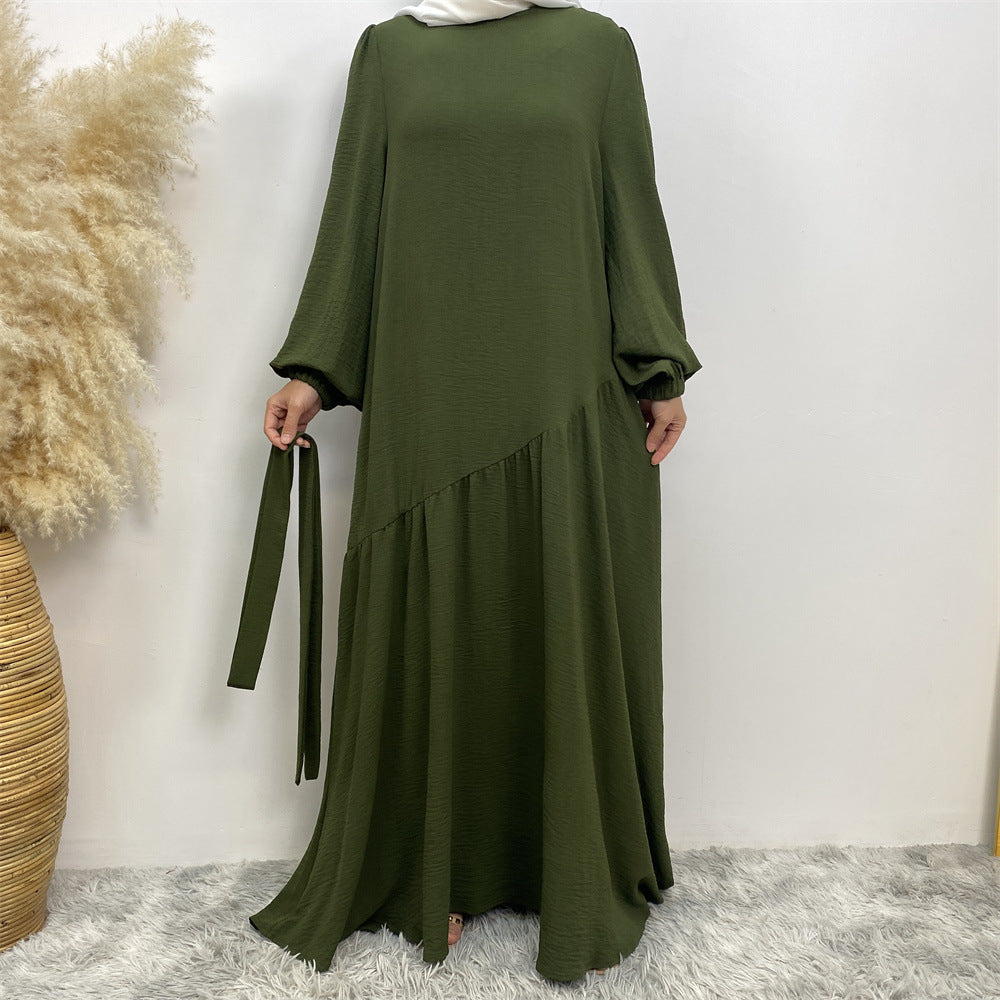 6738# New abaya crew neck wrinkle crepe fabric muslim women maxi dresses