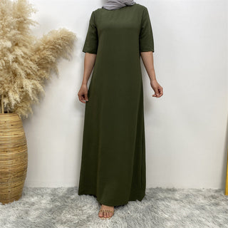 6722# New Crew Neck Wrinkle Crepe Half Sleeves ummer Women Abaya Dresses