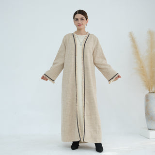 1879#Winter Thick Warm Modest Abaya Coat Dubai Custom Cardigan Kimono Tweed Abaya