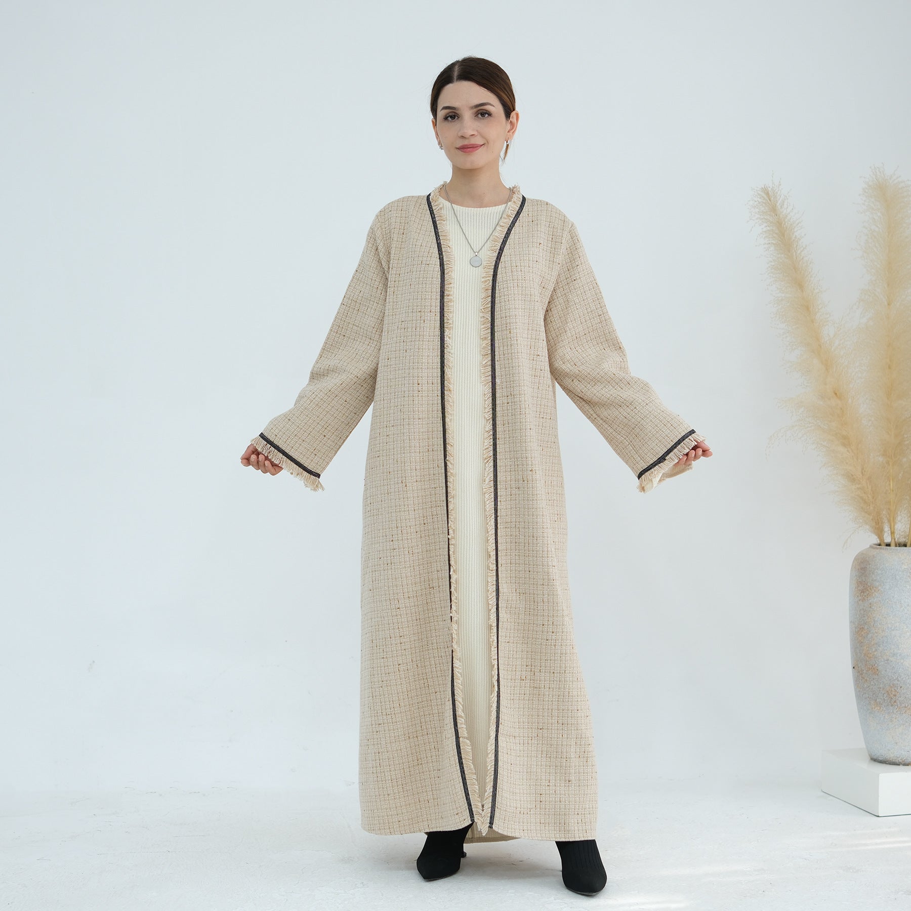 1879#Winter Thick Warm Modest Abaya Coat Dubai Custom Cardigan Kimono Tweed Abaya