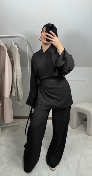 1835#2024 Islamic Clothing Top and Pants with Pockets 2 Piece Abaya Set Women Abaya designs