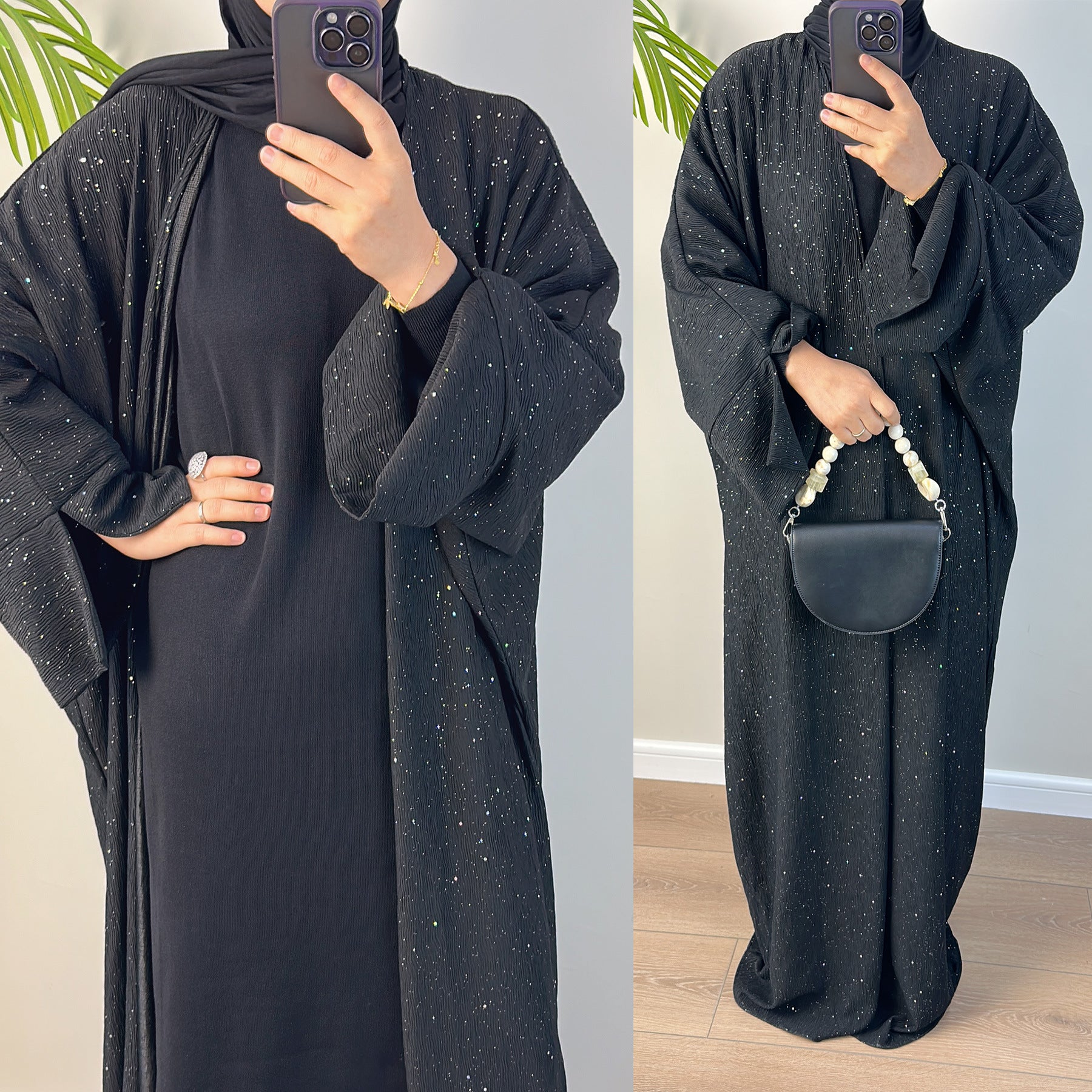 1672#New Autumn Thick Glitter Kimono Abaya Turkey Style Muslim Clothing