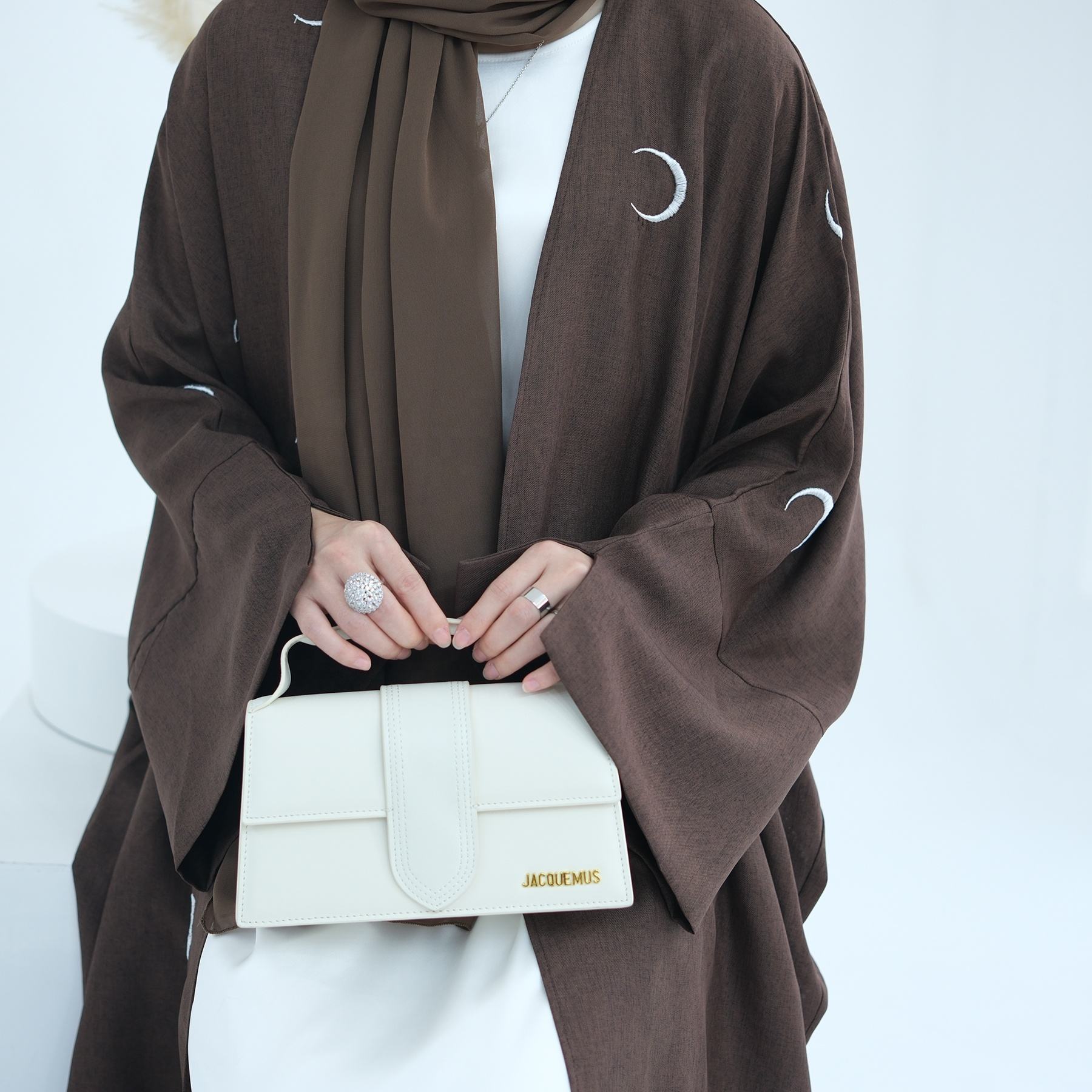 1700#Latest Muslim Women Moon Embroidery Open Abaya Islamic Clothing Dress