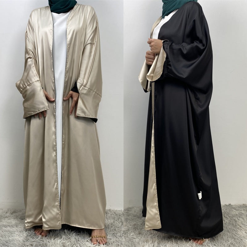 1428#ew Style Smooth Satin Material Particular Split Cuff Design Women Versatile Classy Open Abaya