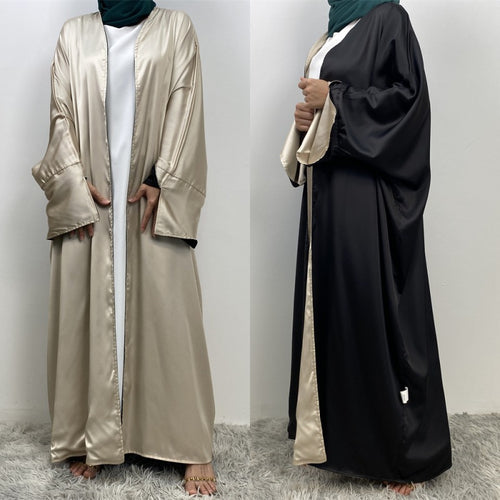 1428#ew Style Smooth Satin Material Particular Split Cuff Design Women Versatile Classy Open Abaya