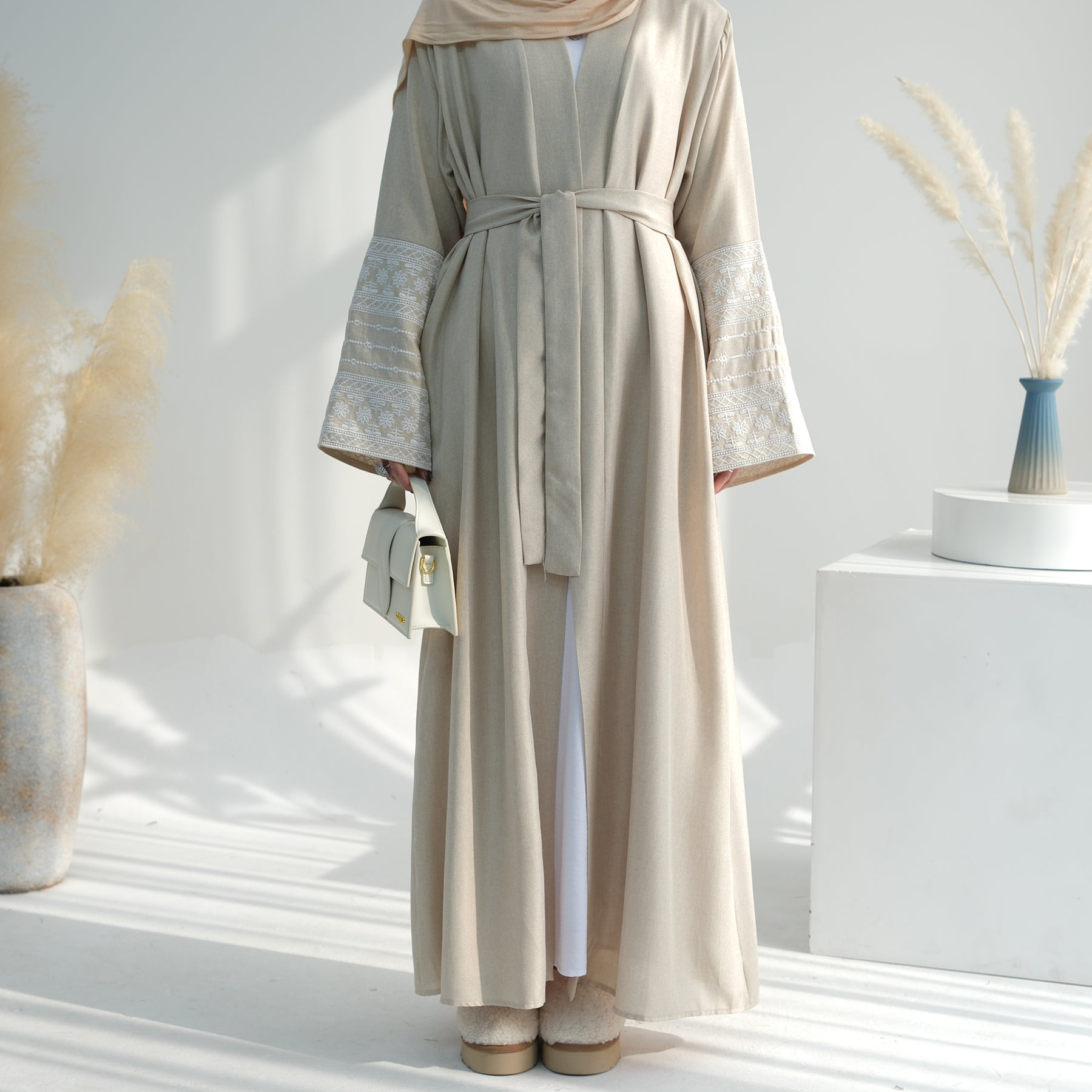 1701#2024 Ramadan Modest Black Abaya Linen Kimono Linen Abaya