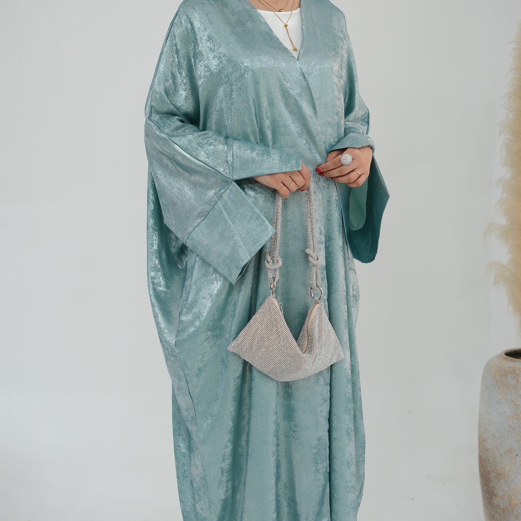 1795#New Fashion Cardigan Abaya Shinny Polyester Modest Front Open Abaya