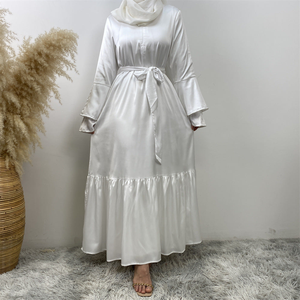 6789# New Front Zipper Two Layers With Sparkle Diamond Sleeves With Pockets Muslim Women Dress